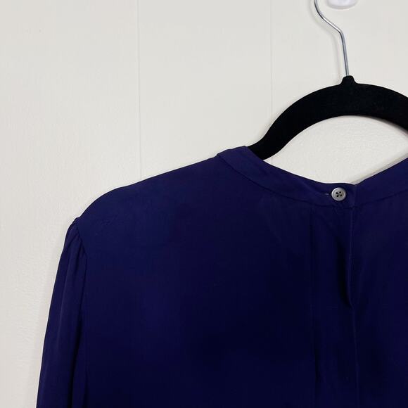 Halston Heritage Silk Button Back Long Sleeve Blouse Top Purple Size 4 Crew Neck - Picture 8 of 11